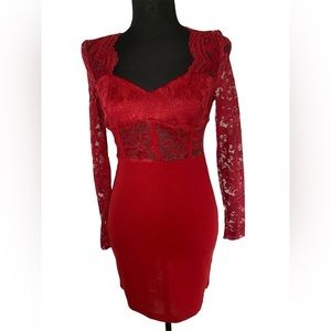 SHEIN Red Lace, topped dress